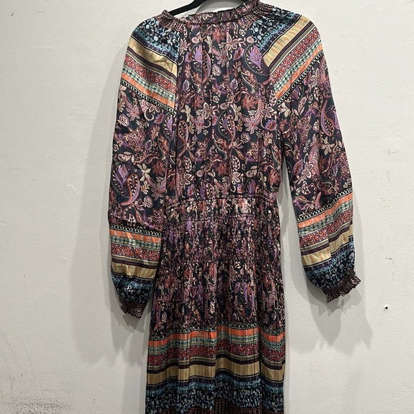 Anthropologie Current Air Pleated Mini Long Sleeve Dress XS purple paisley NWT - Picture 7 of 8